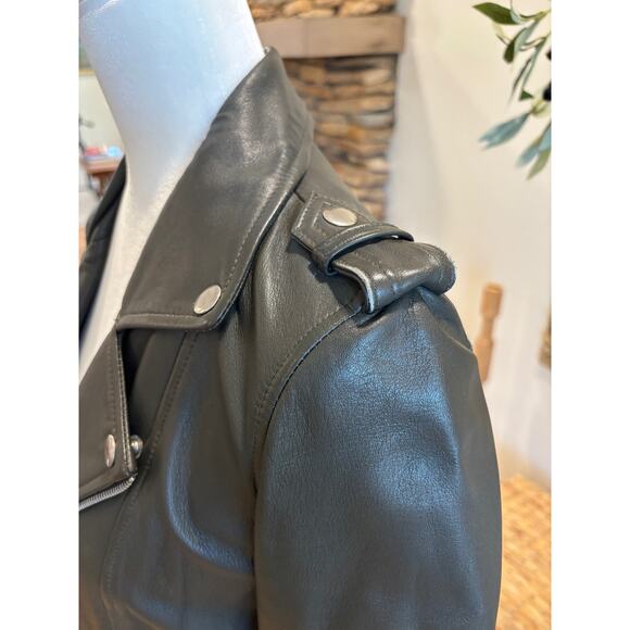 Maje Dark Green Lamb Leather Biker Jacket Size 36 - Small - Picture 5 of 9